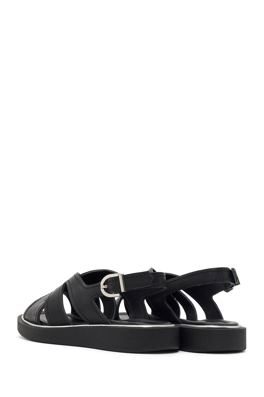 Women's Black Buckled Leather Sandals