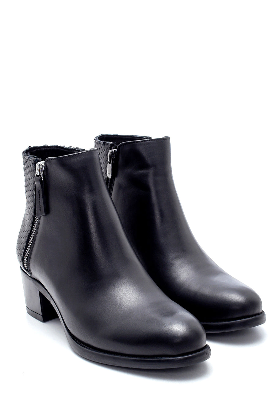 Women's Leather Zipper Detailed Heeled Boots
