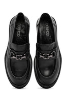 Women's Black Thick Heeled Leather Masculine Loafer | Derimod