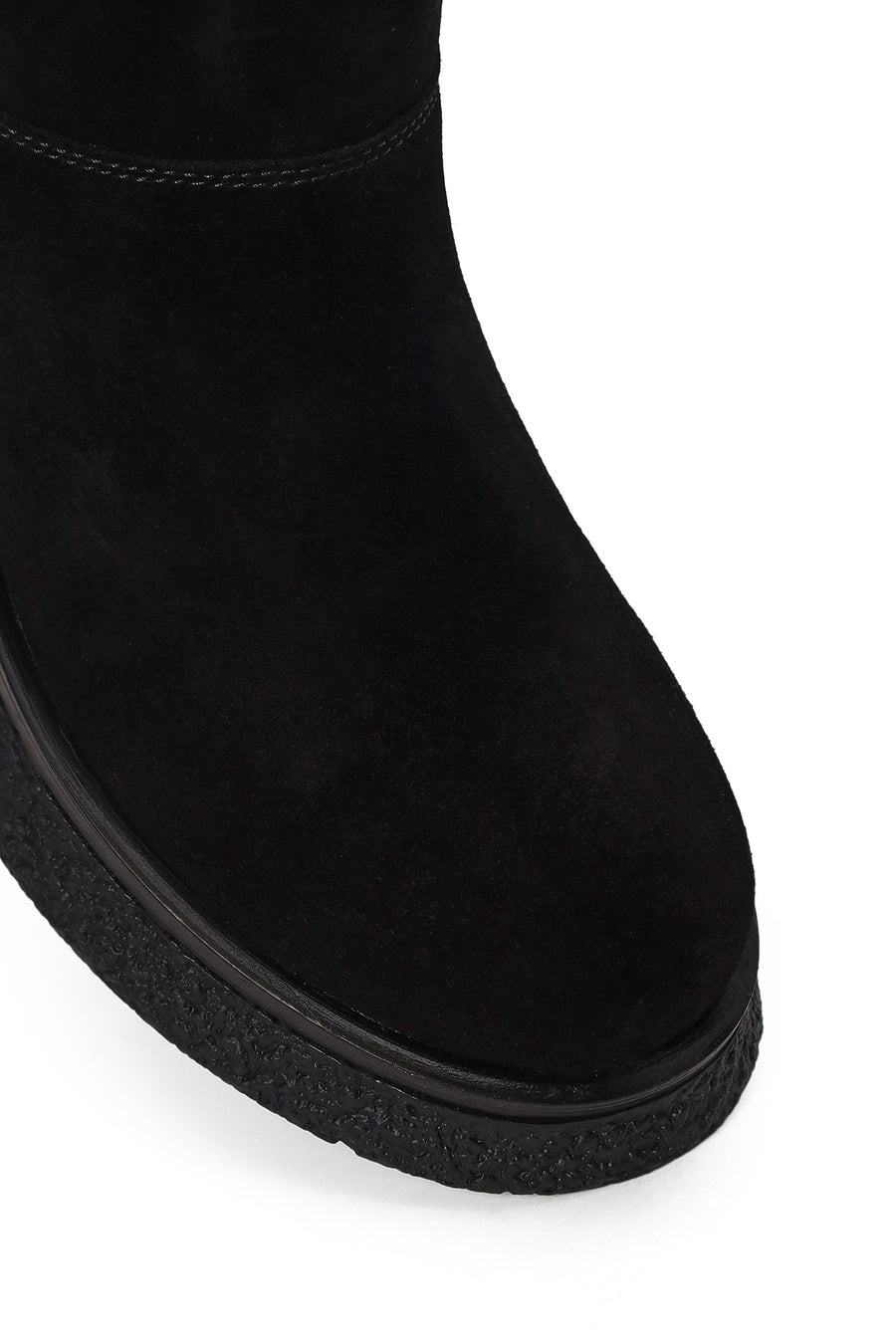 Woman Black Zip Closure Thick-Soled Suede Boots