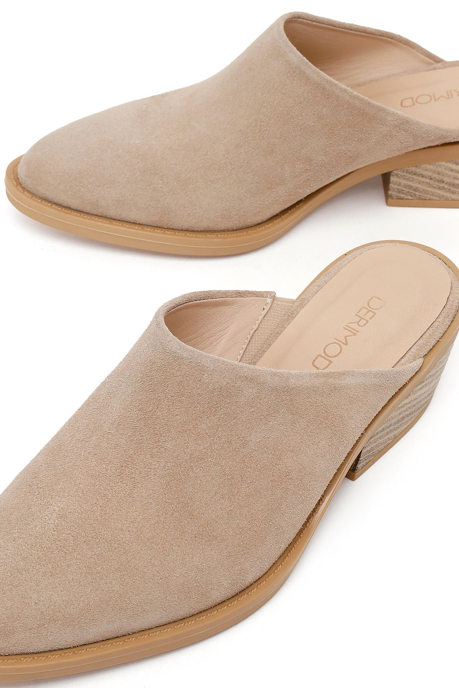 Woman Beige Mule Open Back Chunky Heeled Suede Slipper