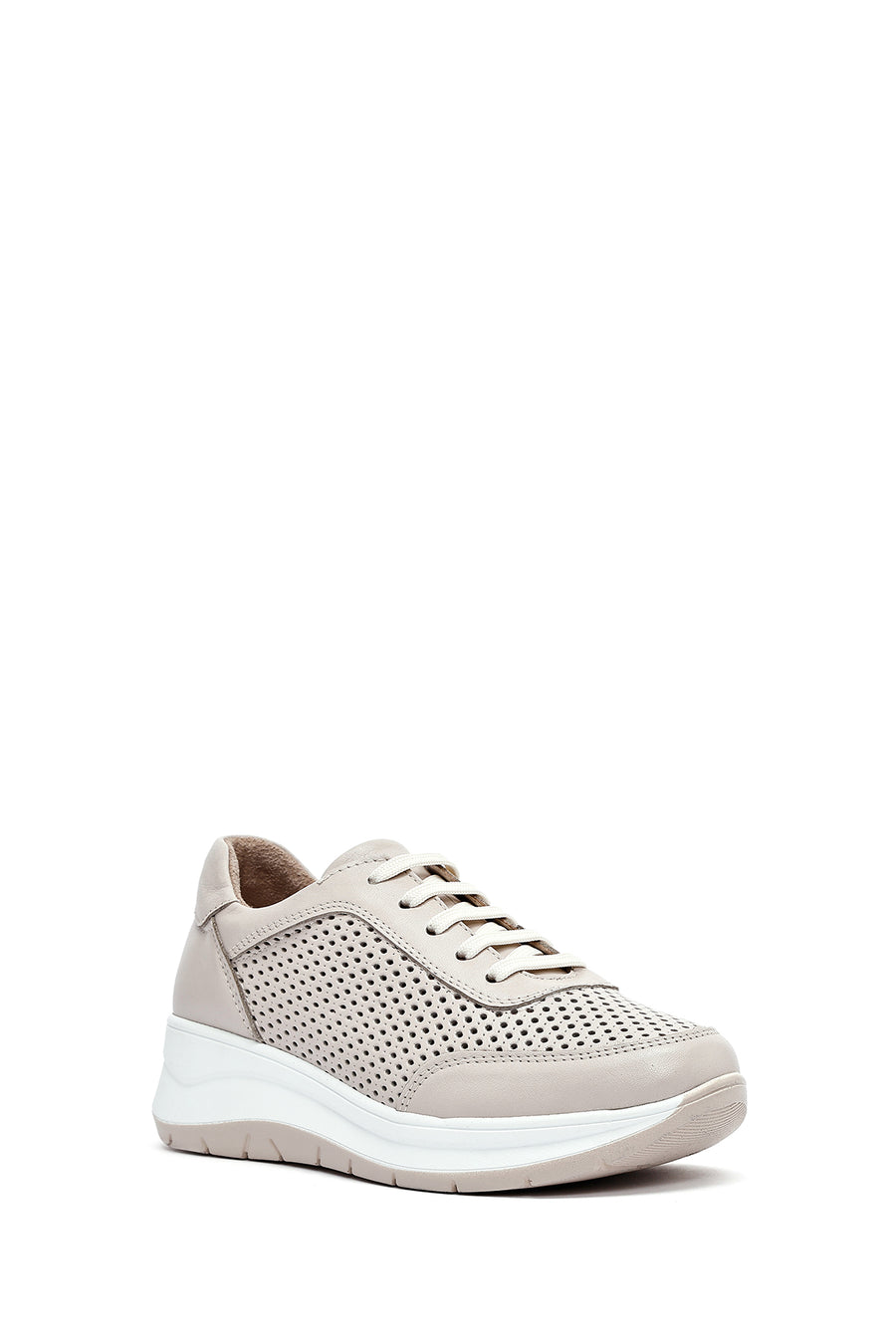 Kadın Krem Bağcıklı Kalın Tabanlı Deri Sneaker