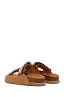 Women's Tan Leather Thick Soled Comfort Slippers | Derimod