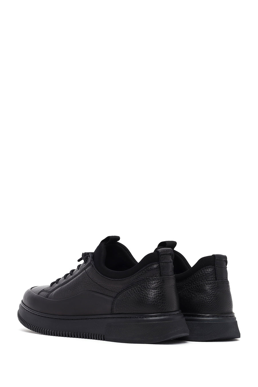 Erkek Siyah Bağcıklı Deri Sneaker