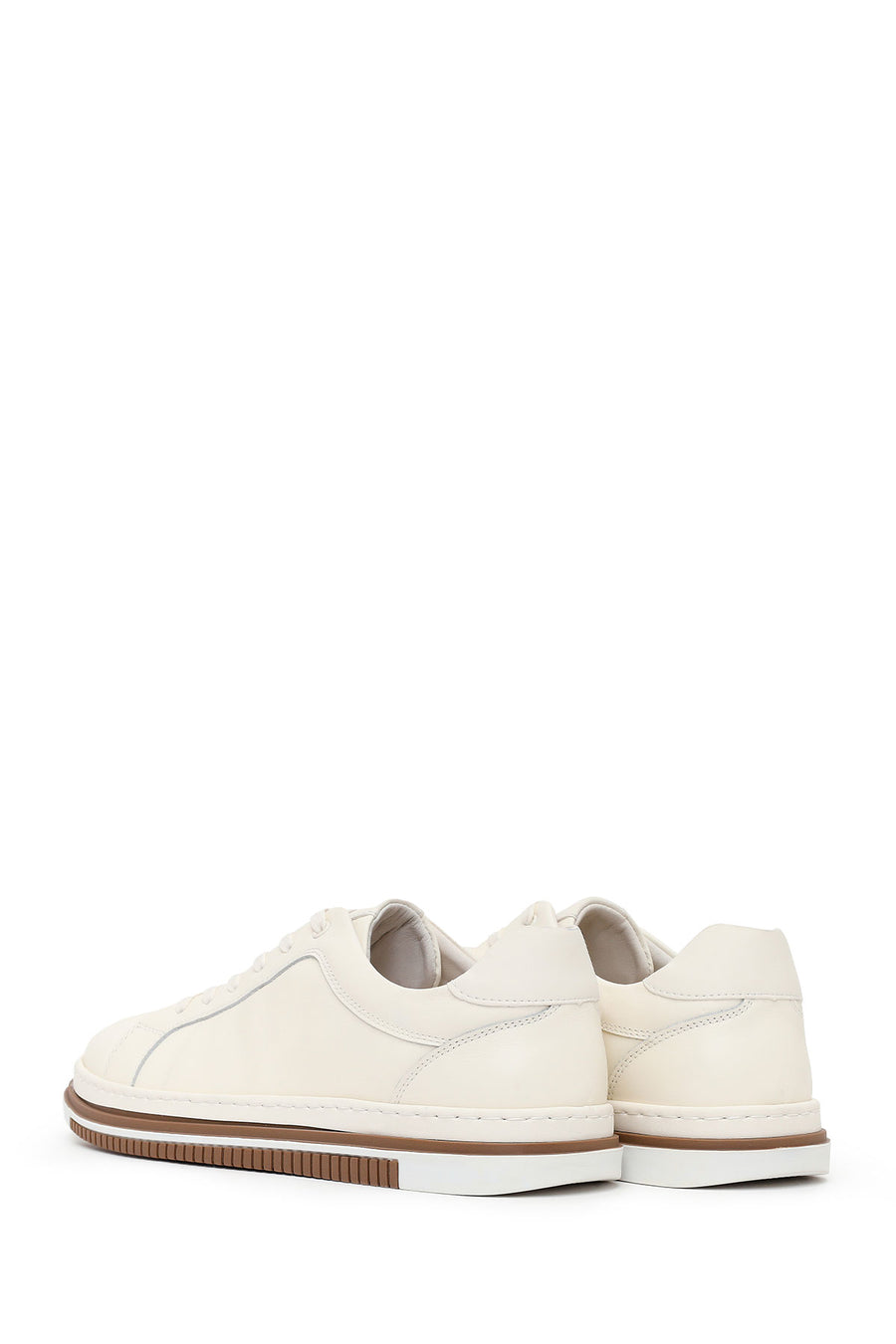 Erkek Beyaz Bağcıklı Deri Sneaker