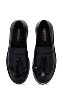 Kadın Siyah Deri Püsküllü Maskülen Loafer | Derimod