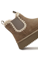 Woman Mink Thick-Soled Patterned Suede Teddy Boots | Derimod
