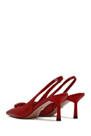 Women's Red Open Back Thin High Heel Leather Shoes | Derimod