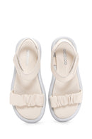 Women's Beige Leather Comfort Sandals | Derimod