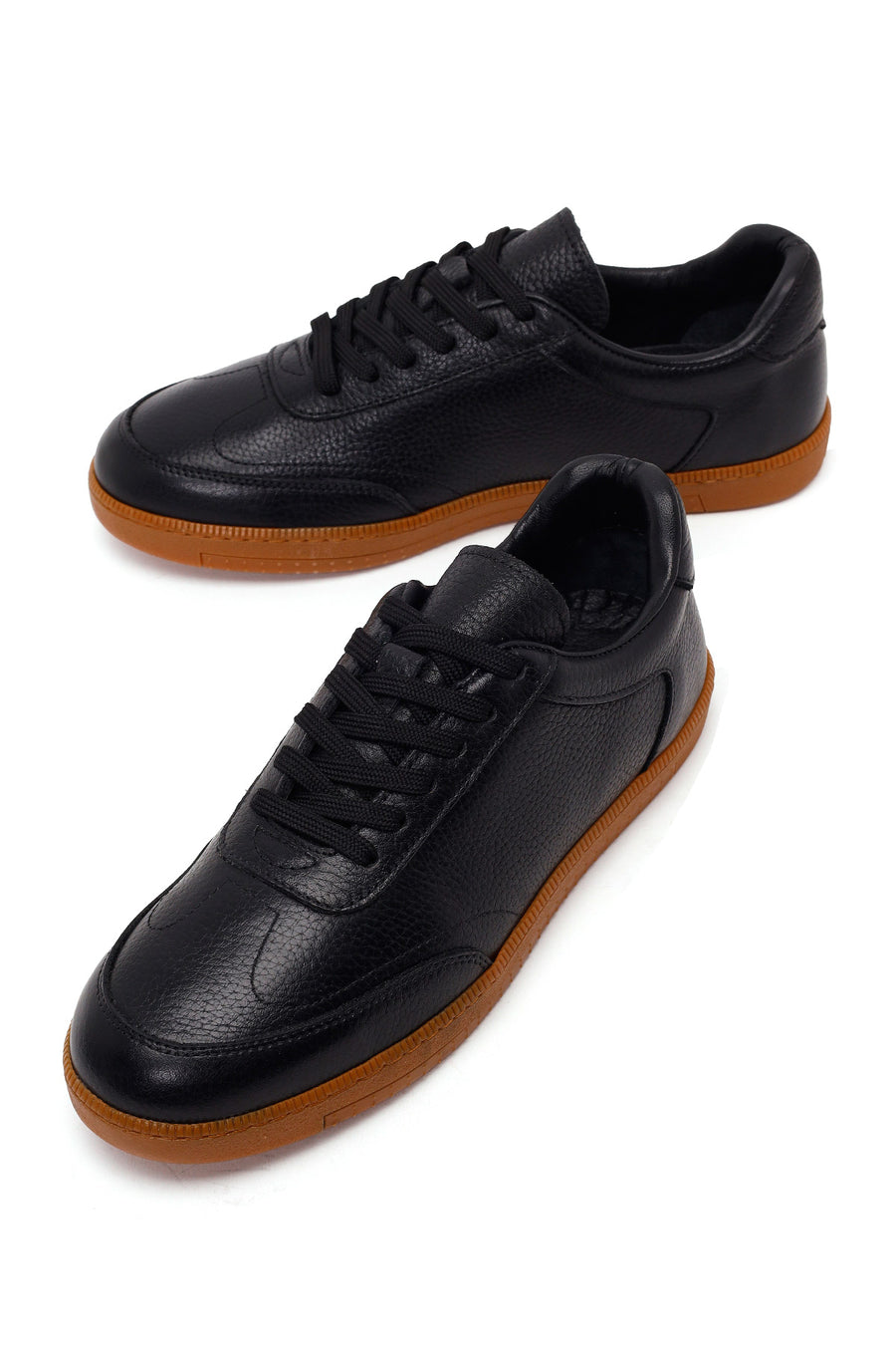 Erkek Siyah Bağcıklı Deri Sneaker