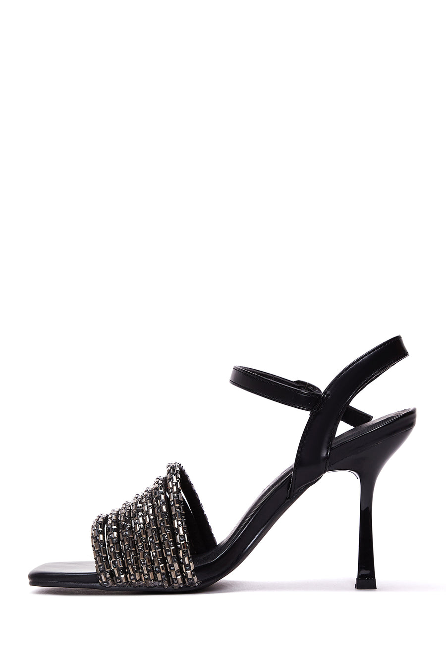 Women's Black Stone Heeled Sandals