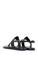 Women's Black Buckle Thong Leather Sandals | Derimod