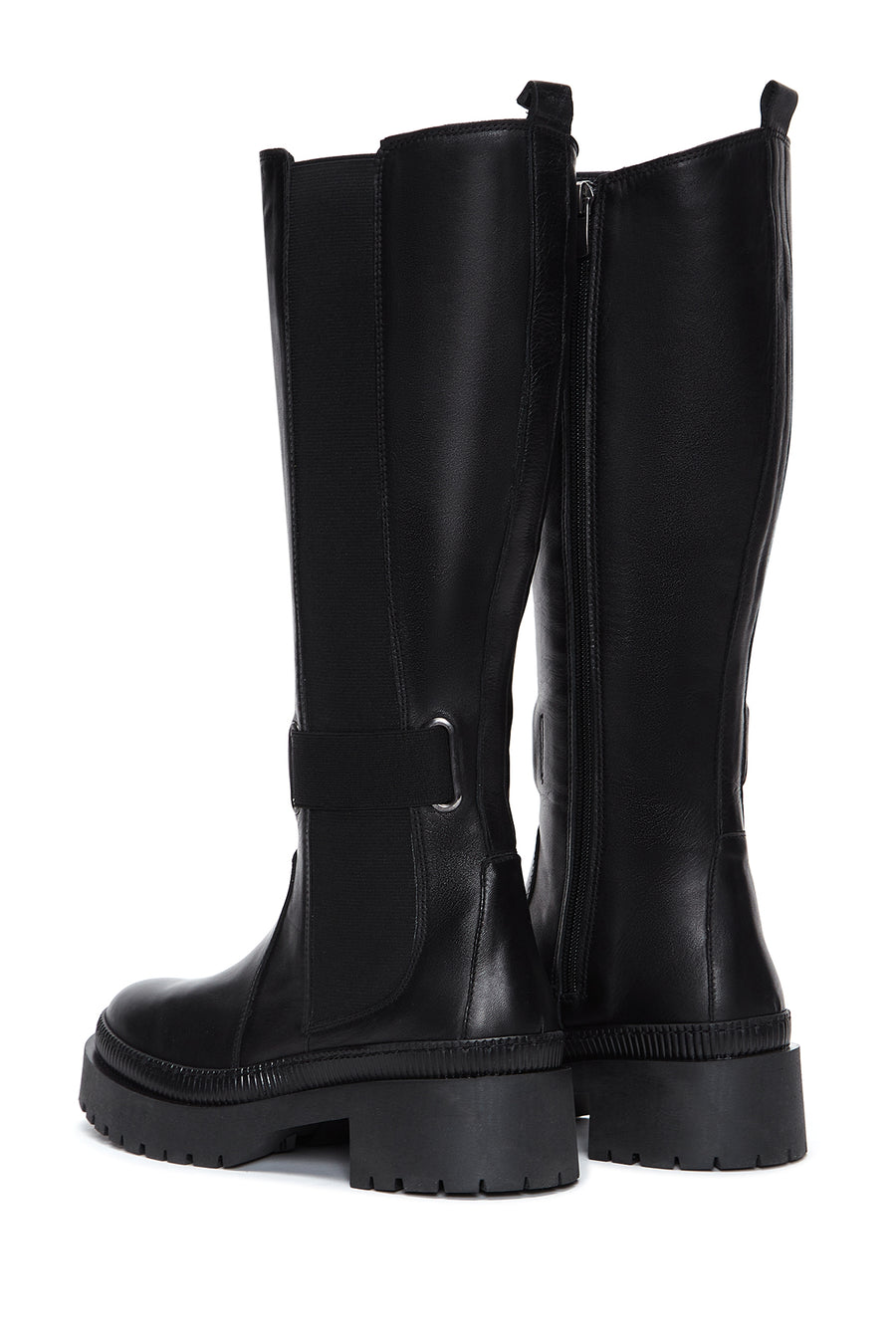 Women's Black Leather Buckle Boots