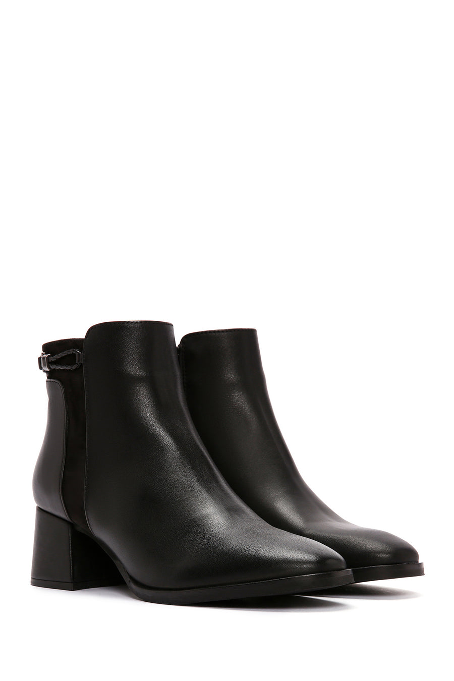 Women's Black Zipper Heeled Leather Boots