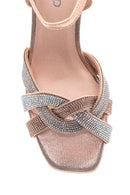 Women's Pink Gold Stone Thick Heeled Sandals | Derimod
