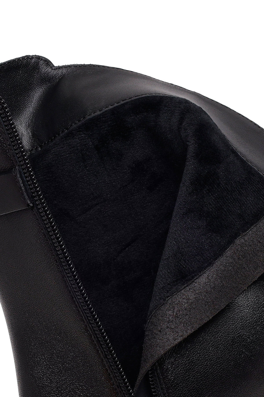 Woman Black Zip Closure Thick-Heeled Leather Boots