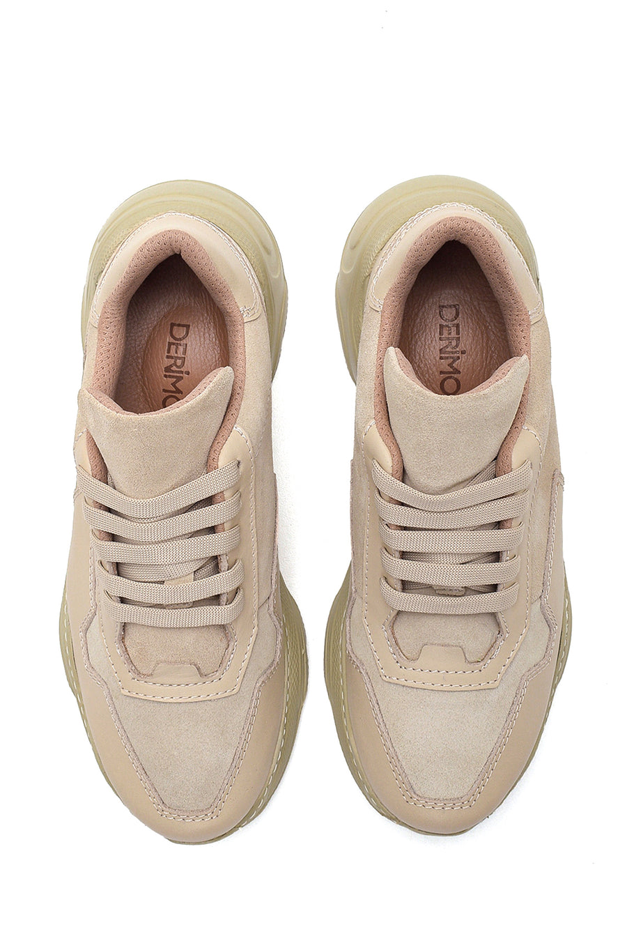 Kadın Bej Deri Yüksek Taban Sneaker