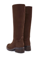 Women's Brown Chunky Heel Suede Leather Boots | Derimod