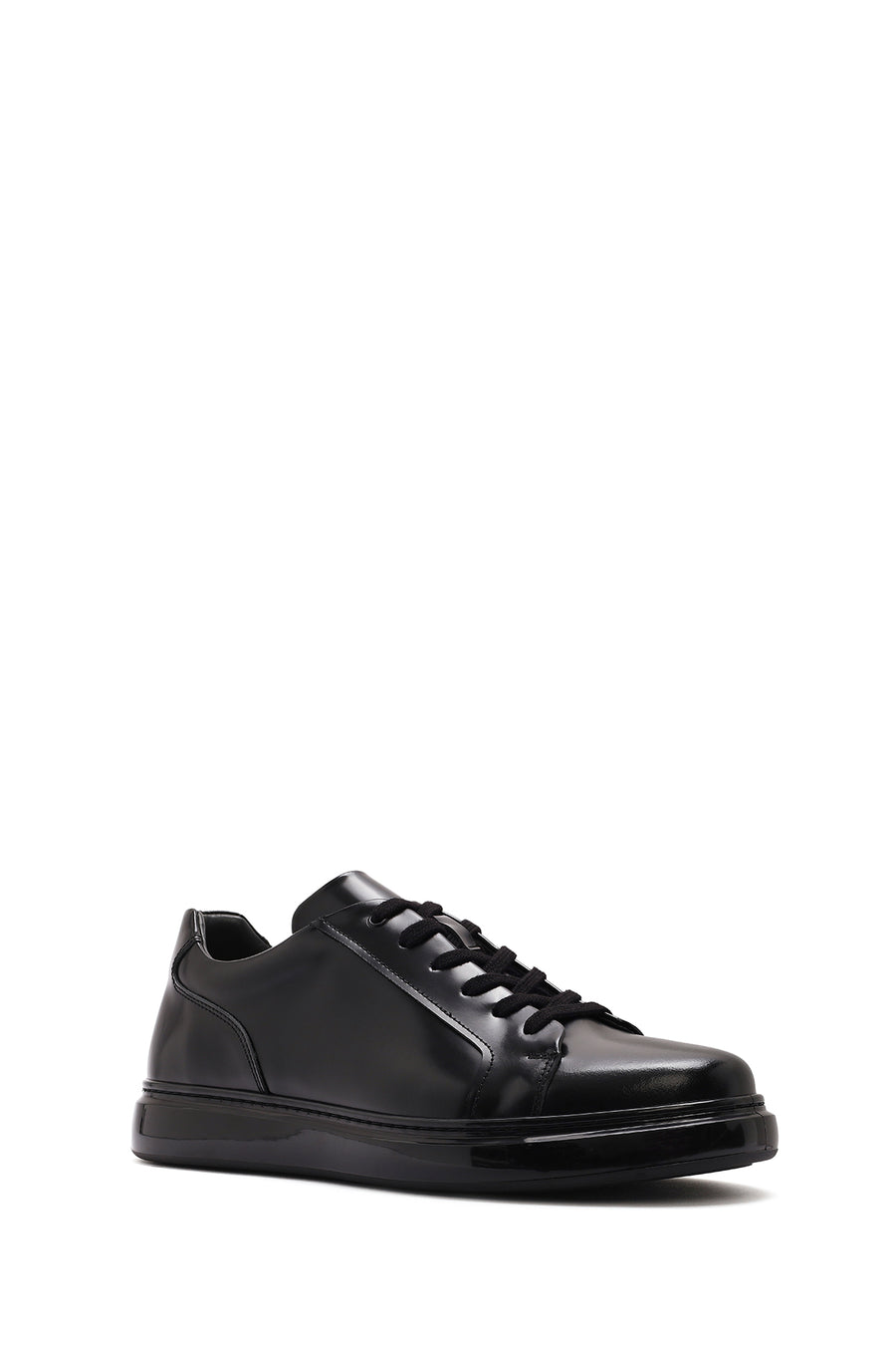 Erkek Siyah Bağcıklı Deri Sneaker