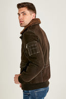 Air Force Men's Brown Fur Collared Nubuck Leather Pilot Jacket | Derimod