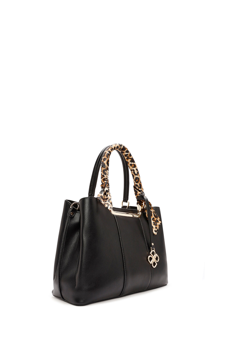 Women's Black Long Strap Handbag with Accessory Detail