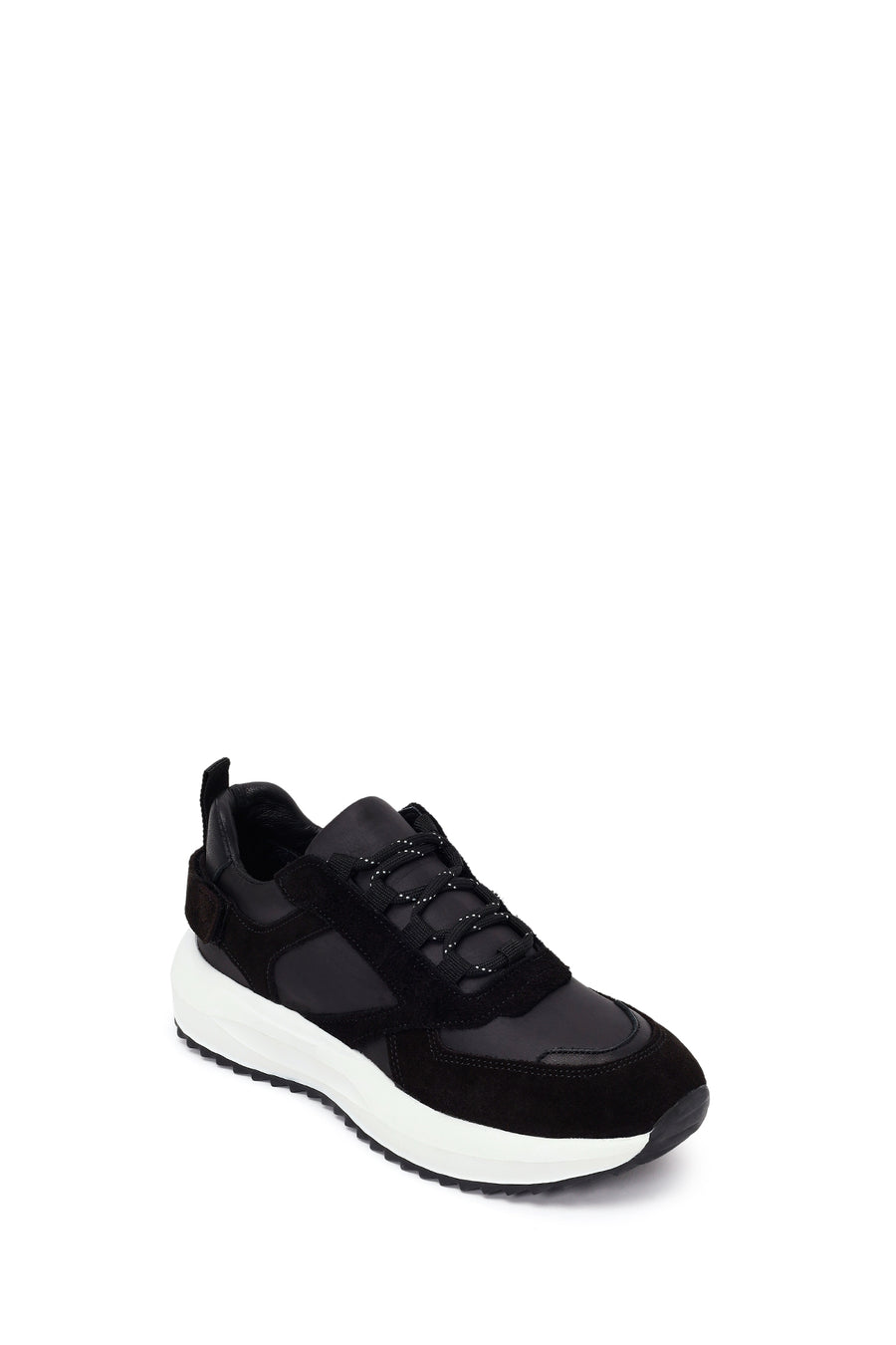 Woman Black Lace-up Thick-Soled Leather Sneaker