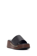 Women's Black Wedge Heeled Slippers | Derimod