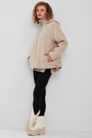 Roma Women's Beige Hooded Double-Sided Oversize Leather Jacket | Derimod