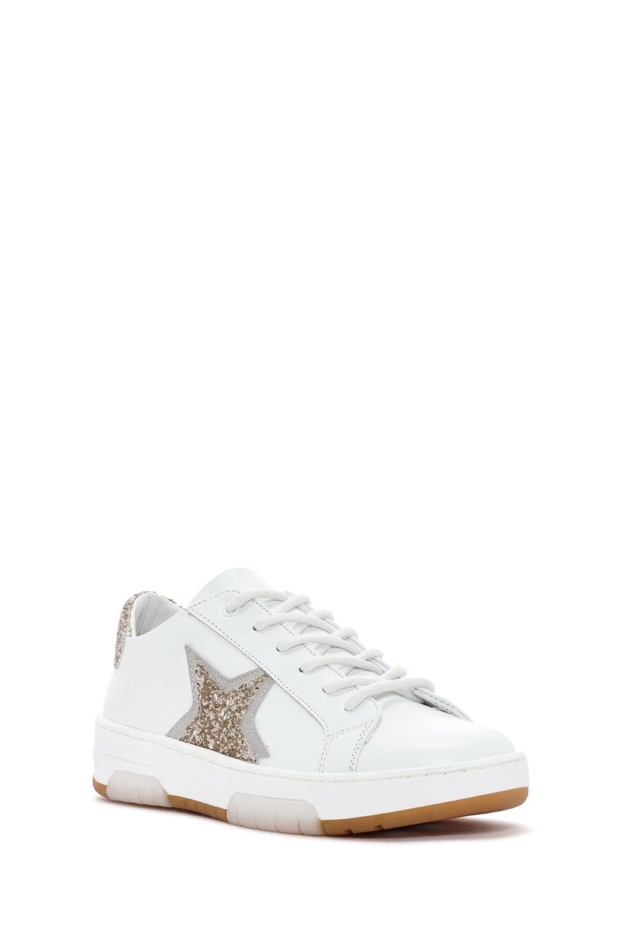 Kadın Beyaz Bağcıklı Taşlı Deri Sneaker