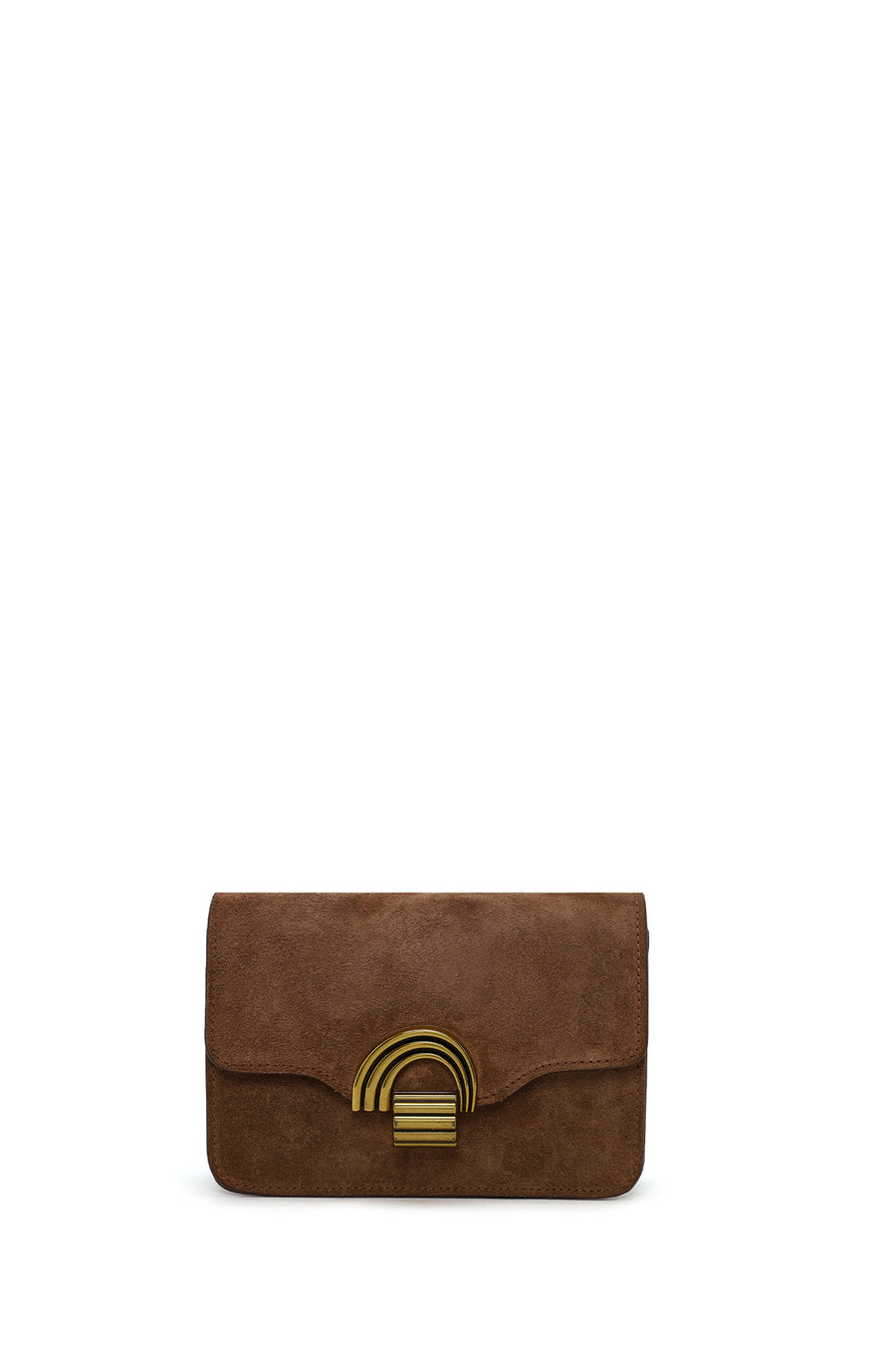 Woman Tan Long-Strap Suede Crossbody Bag