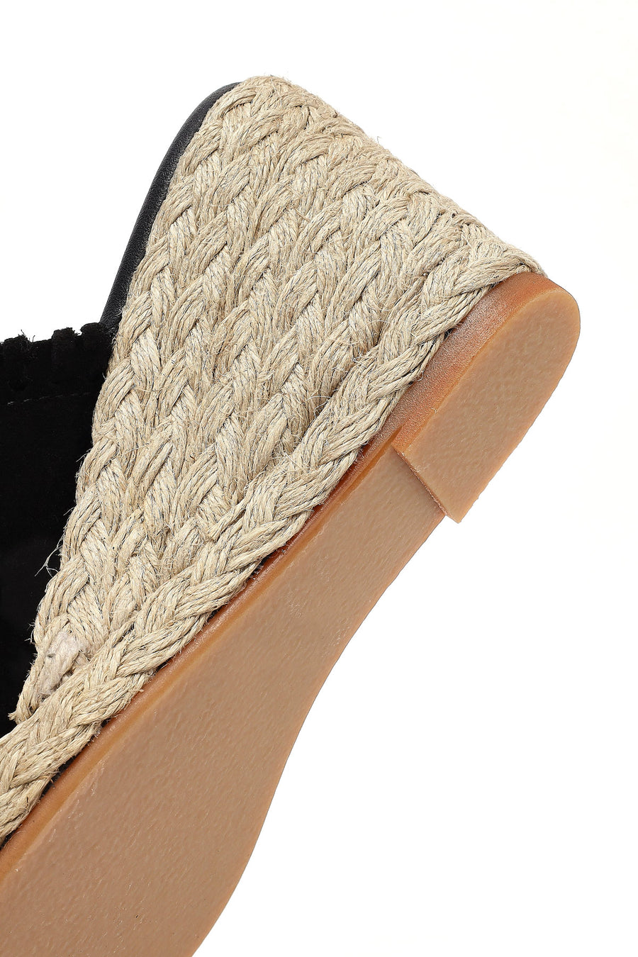 Women's Black Wedge Heeled Suede Leather Espadrille Slippers
