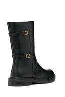 Geox Woman Black D Serılda B - Smo.Lea Zippered Buckled Leather Boot | Derimod