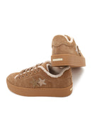 Kadın Camel Bağcıklı Kalın Tabanlı Süet Deri Teddy Sneaker | Derimod