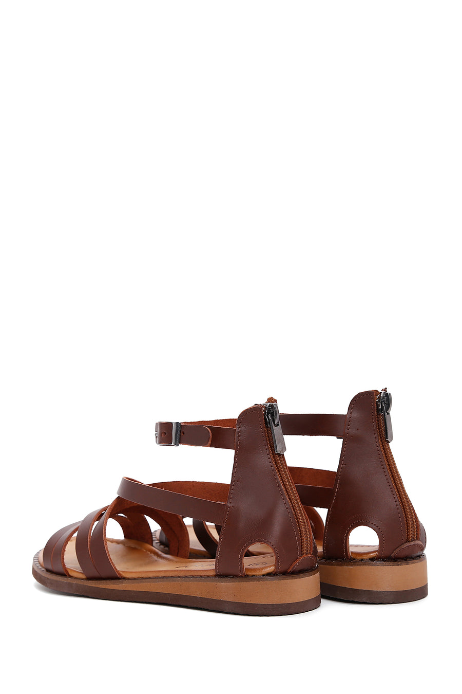 Women's Brown Leather Flat Bodrum Sandals