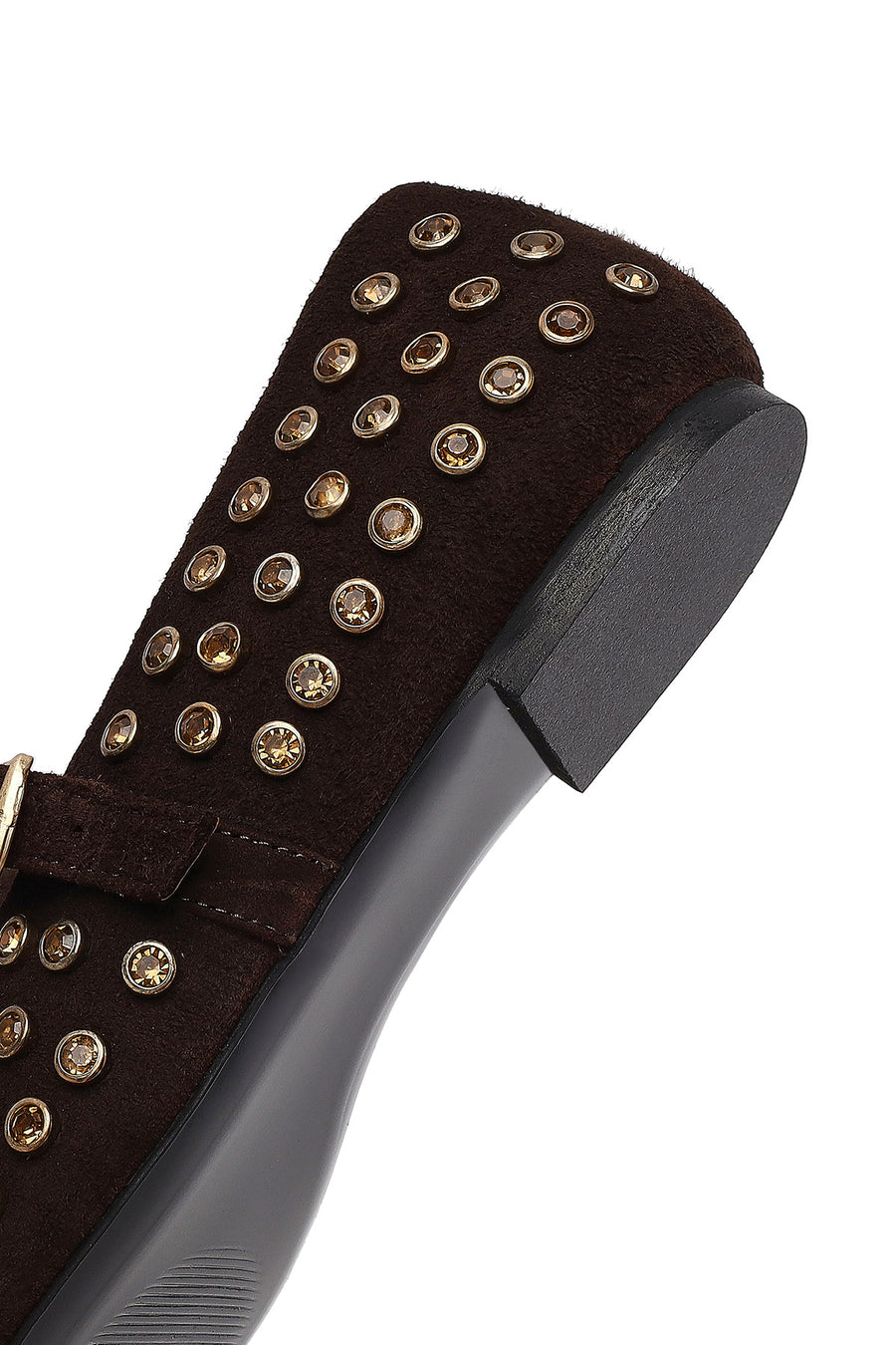 Woman Brown Stone-Embellished Leather Ballet Flat