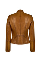Donna Woman Camel Mandarin Collar Leather Jacket | Derimod