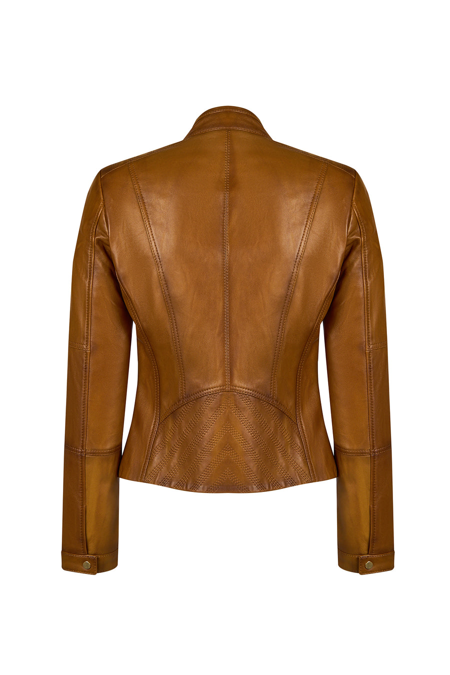 Donna Woman Camel Mandarin Collar Leather Jacket
