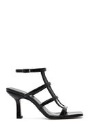 Women's Black Ankle Buckle Thin Heel Patent Leather Sandals | Derimod