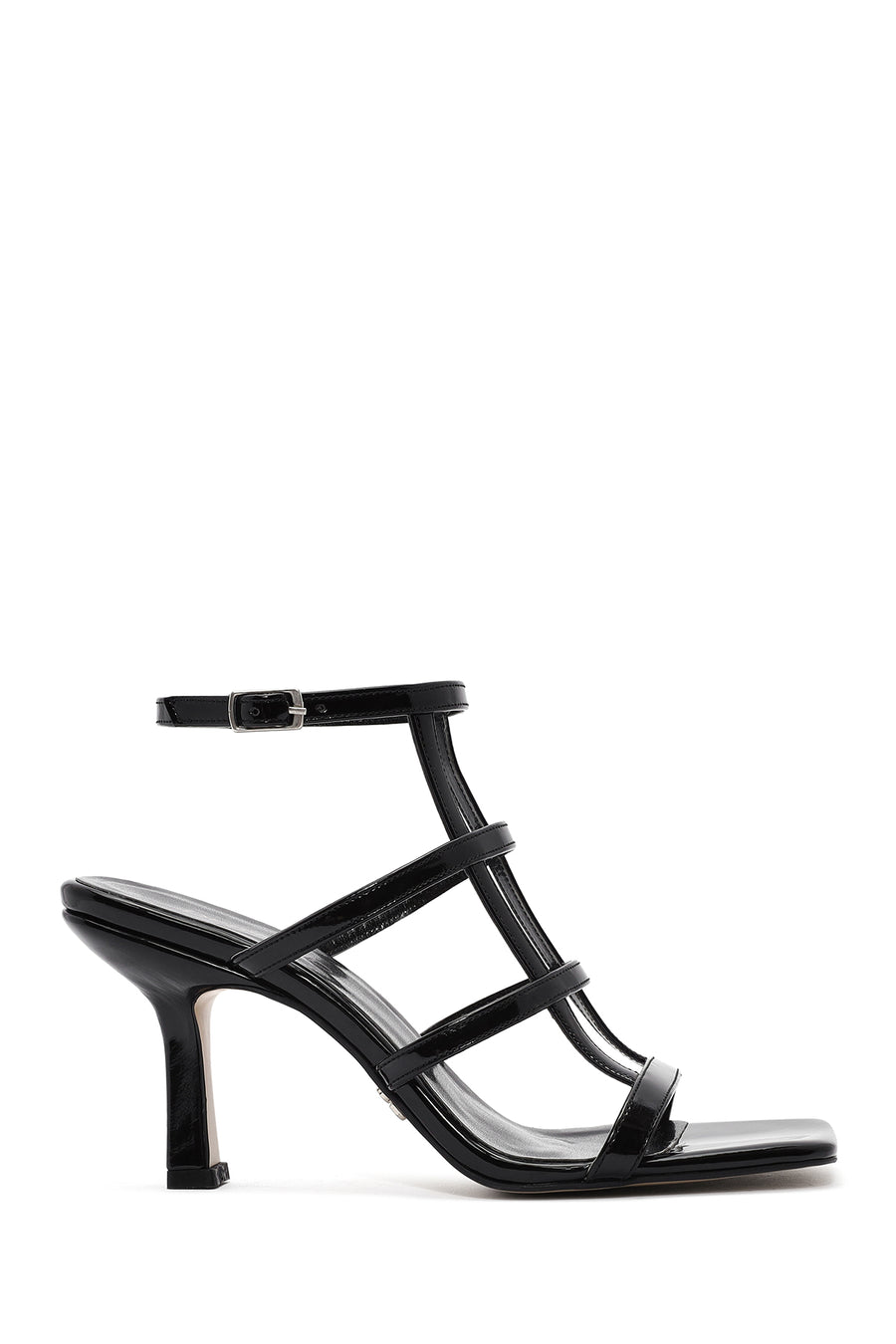 Women's Black Ankle Buckle Thin Heel Patent Leather Sandals 25SFE391016 | Derimod