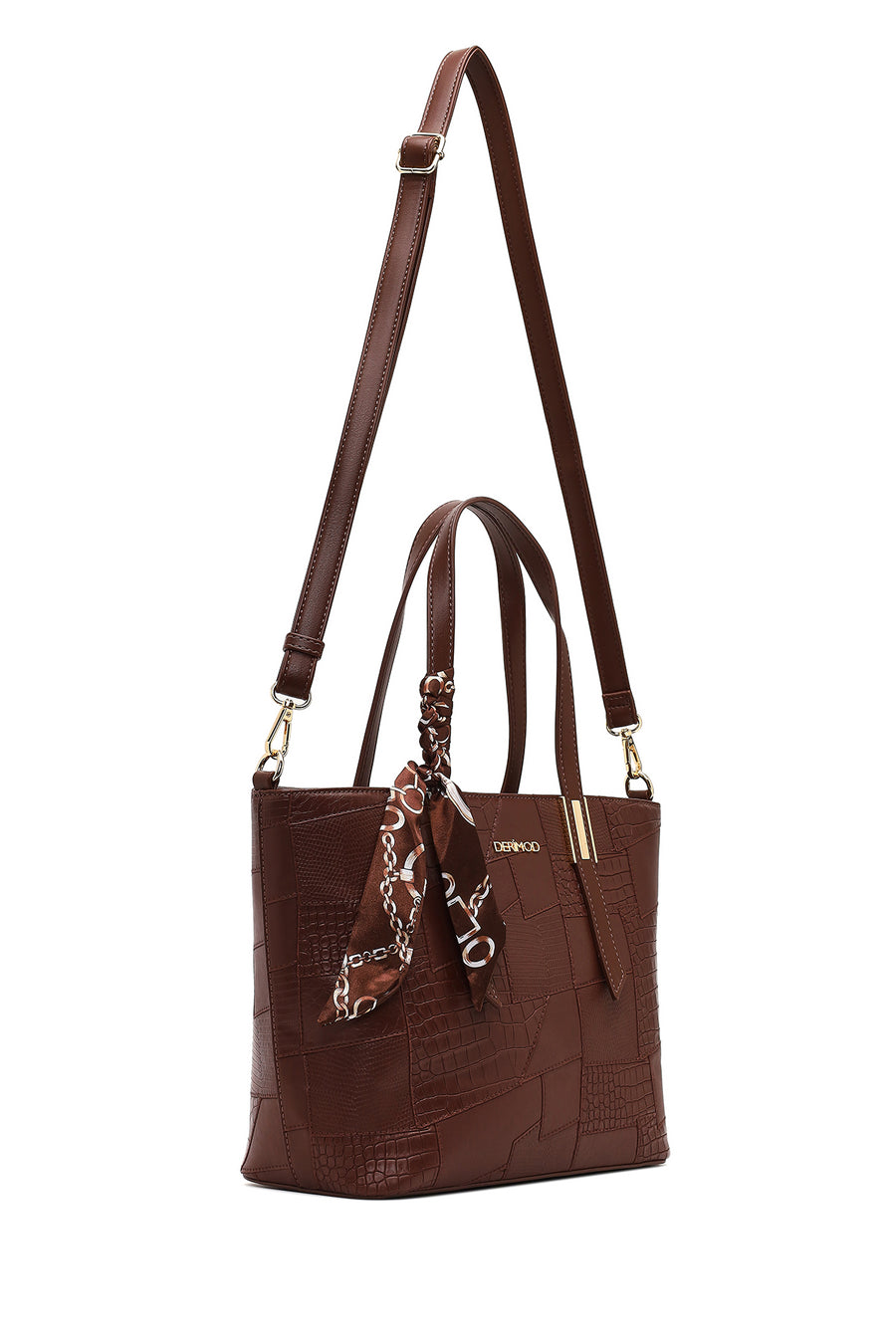 Woman Brown Long-Strap Printed Shoulder Bag