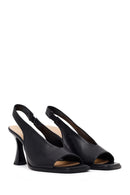 Woman Black Thick-Heeled Leather Sandal | Derimod
