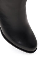 Woman Black Zip Closure Thick-Heeled Leather Boots | Derimod