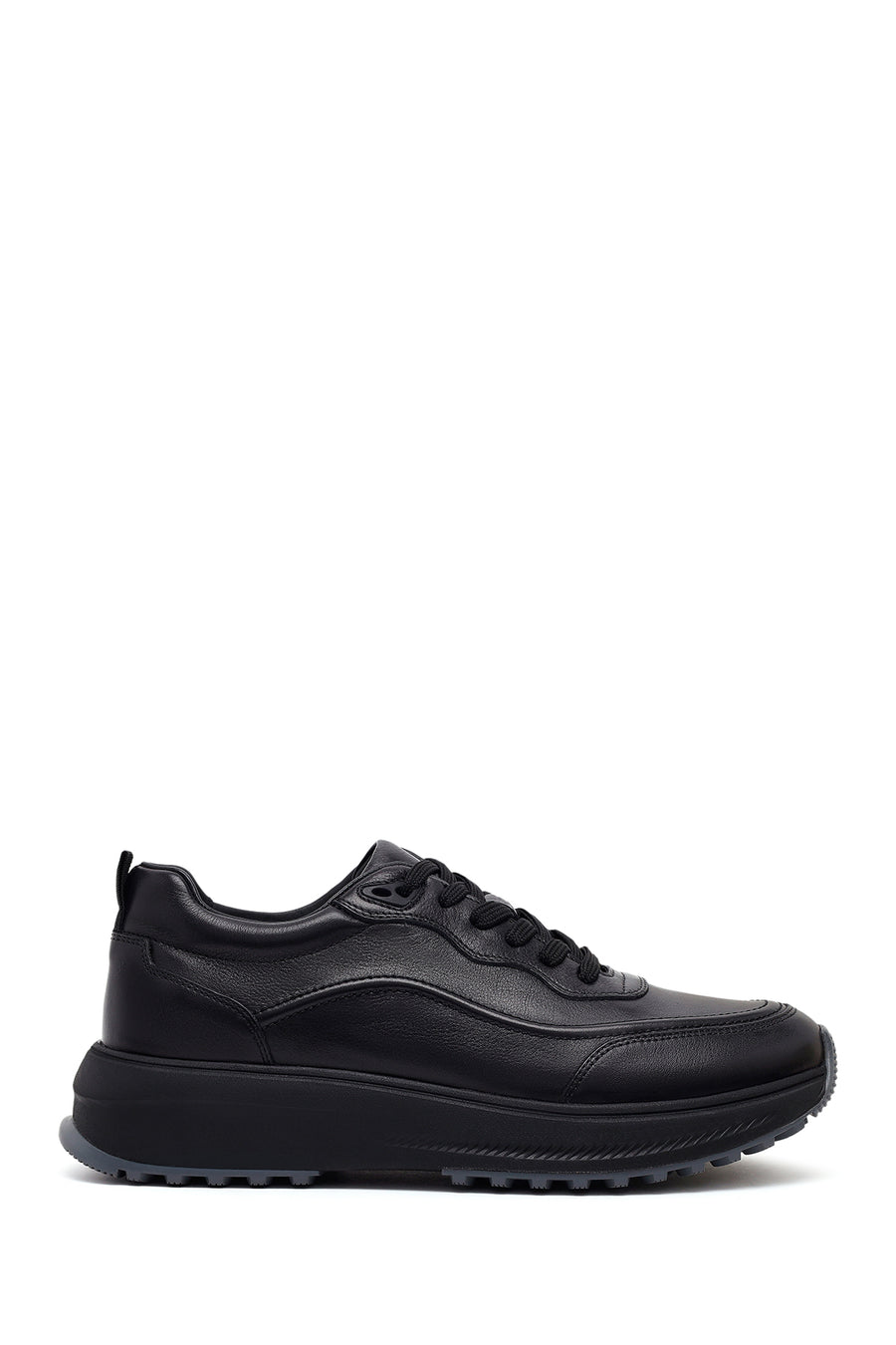 Male Black Lace-Up Thick-Soled Leather Casual Sneaker WM740018DV | Derimod