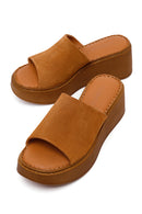 Woman Dark Dusty Pink Wedge Heel Suede Slipper | Derimod