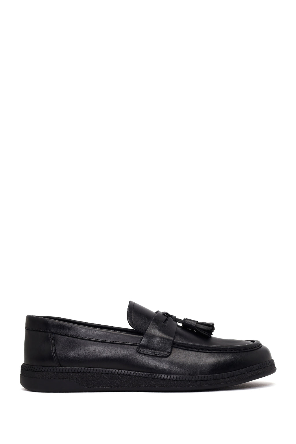 Erkek Siyah Püsküllü Deri Casual Loafer