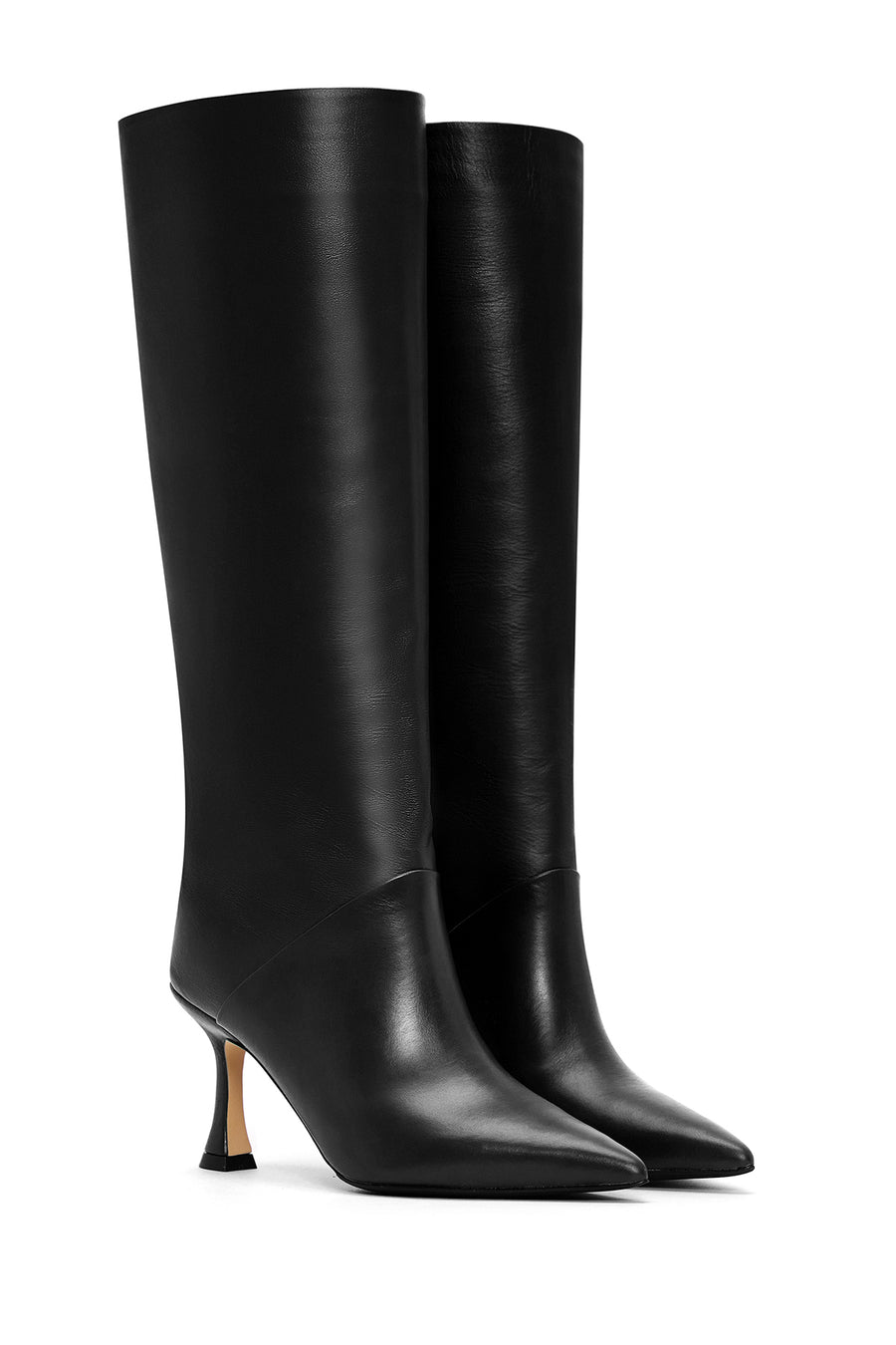 Women's Black Leather Heeled Boots