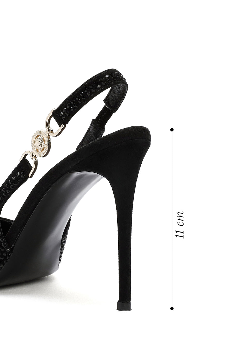 Women's Black Stoned Slingback Heeled Leather Shoes