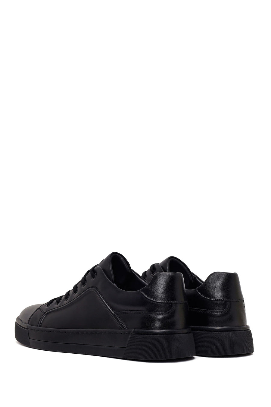 Erkek Siyah Bağcıklı Deri Sneaker