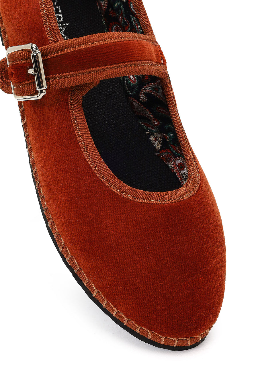 Women's Orange Buckled Fabric Ballet Flat