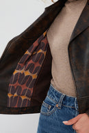Newyork Women's Brown Vintage Biker Leather Jacket | Derimod